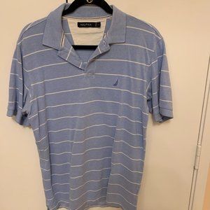Nautica Blue and White Dress Polo (Size Medium)